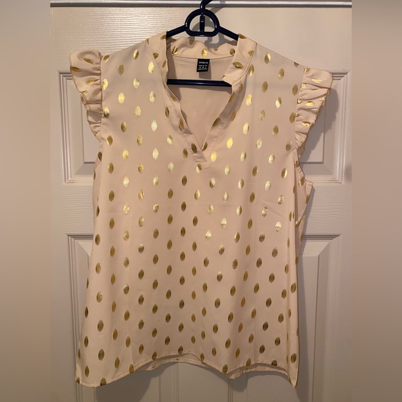 Golden Dot Print Ruffle Sleeve Blouse - Picture 2 of 4
